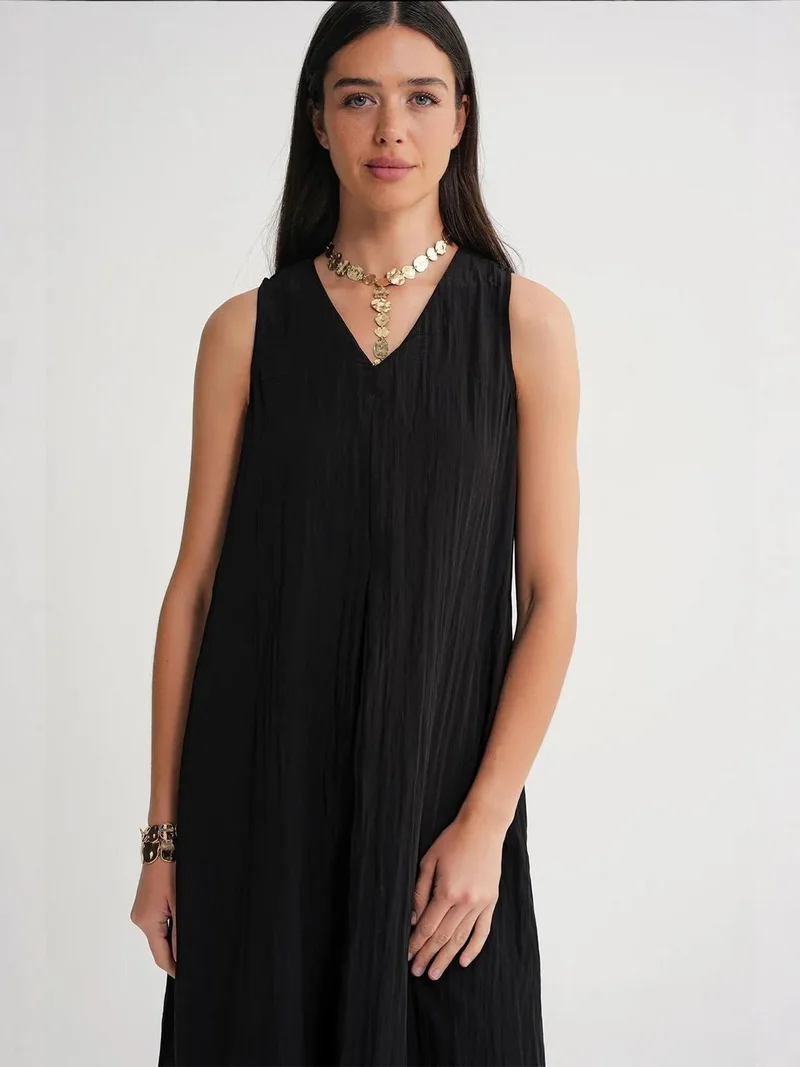 MixRay Black Mixray V-Neck Maxi Dress for Women | Best Price UAE