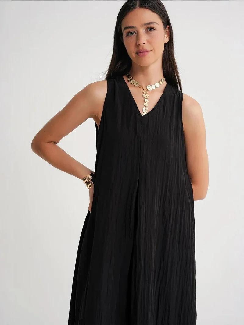 MixRay Black Mixray V-Neck Maxi Dress for Women | Best Price UAE