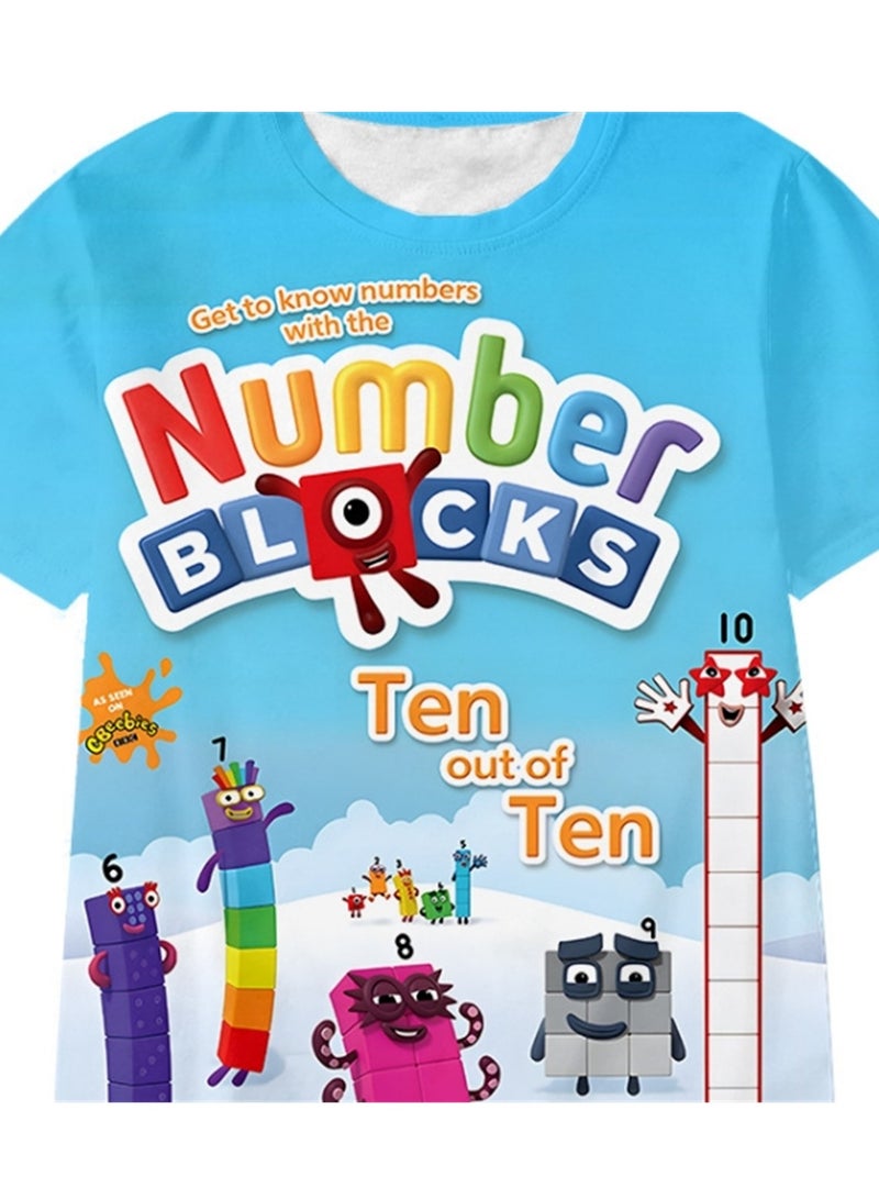 Creative cartoon number blocks for adults and children 3D digital printing personalized breathable children's T-shirt - Image 3
