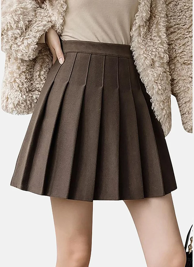 YUNIQEE Brown A-Line Solid Mini Skirt