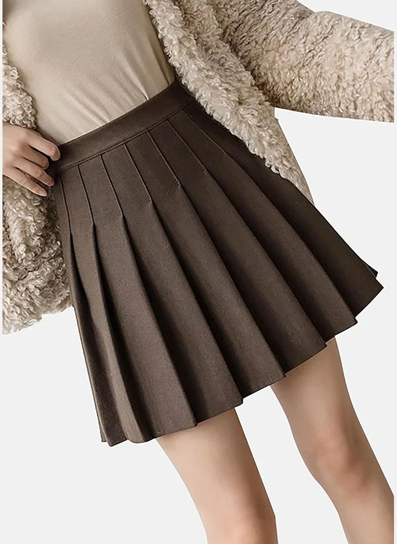 يونيكي Brown A-Line Solid Mini Skirt