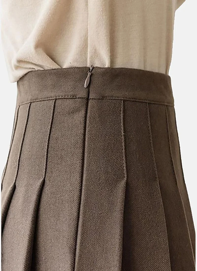 يونيكي Brown A-Line Solid Mini Skirt