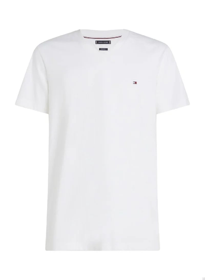 Tommy Hilfiger White Flag Embroidery V-Neck T-Shirt for Men | Best Price UAE