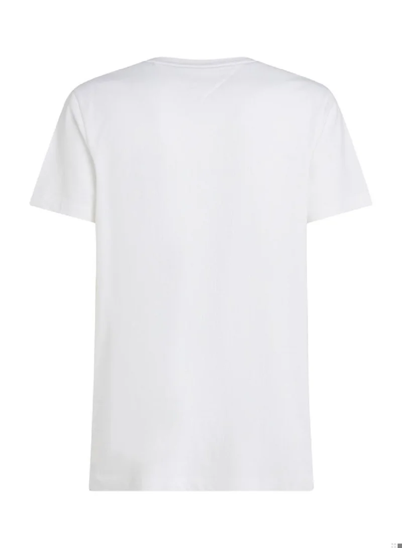 Tommy Hilfiger White Flag Embroidery V-Neck T-Shirt for Men | Best Price UAE