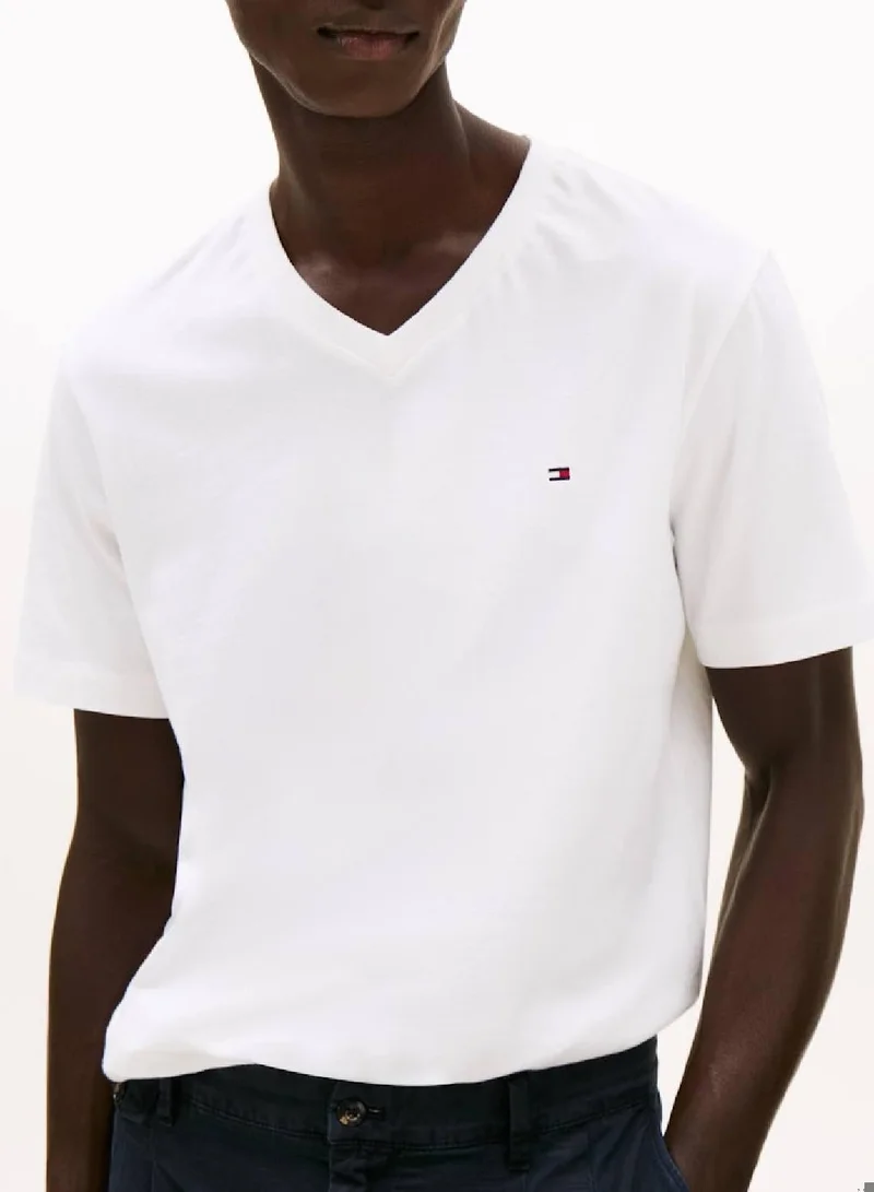 Tommy Hilfiger White Flag Embroidery V-Neck T-Shirt for Men | Best Price UAE