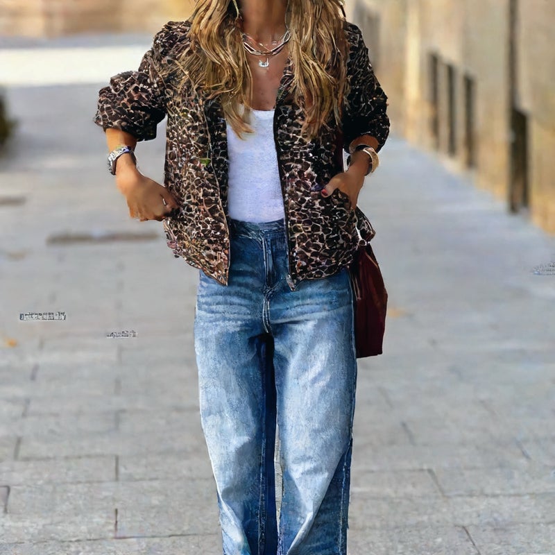 سترة نسائية بأكمام طويلة مع غطاء رأس وطبعة نمر - Image 2