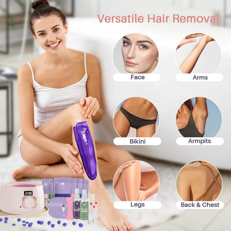 BLITZWAX Brazilian and Bikini Waxing Kit for Women, Hard Wax Warmer for Face, Legs, and Body, At Home Hair Removal Kit, Beginner Friendly, Quick Heating, 6 Packs Wax Beads - Image 4
