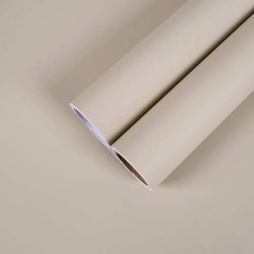 CHIHUT Solid Beige Contact Paper for Cabinets Drawers 12”x100” Thick Peel and Stick Wallpaper Beige Removable Self Adhesive Waterproof Wall Paper Modern Temporary Wallpaper for Bedroom Wall Covering - Image 1