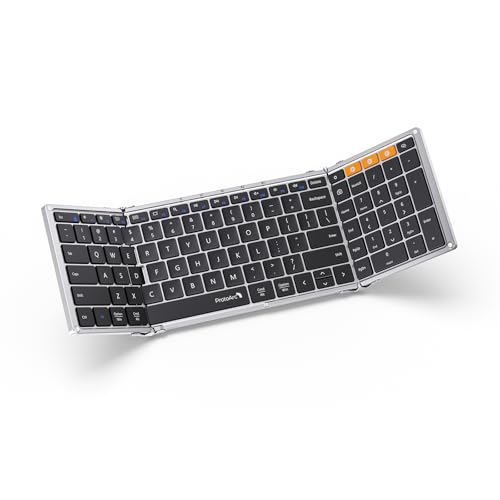 ProtoArc Foldable Bluetooth Keyboard, XK01 Folding Wireless Portable Keyboard with Numeric Keypad, Full-Size Travel Keyboards for iPad Tablet Smartphone Laptop PC Windows iOS Android, Black Silver - Image 1