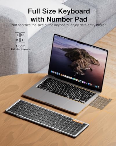 ProtoArc Foldable Bluetooth Keyboard, XK01 Folding Wireless Portable Keyboard with Numeric Keypad, Full-Size Travel Keyboards for iPad Tablet Smartphone Laptop PC Windows iOS Android, Black Silver - Image 5