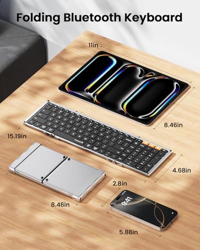 ProtoArc Foldable Bluetooth Keyboard, XK01 Folding Wireless Portable Keyboard with Numeric Keypad, Full-Size Travel Keyboards for iPad Tablet Smartphone Laptop PC Windows iOS Android, Black Silver - Image 4