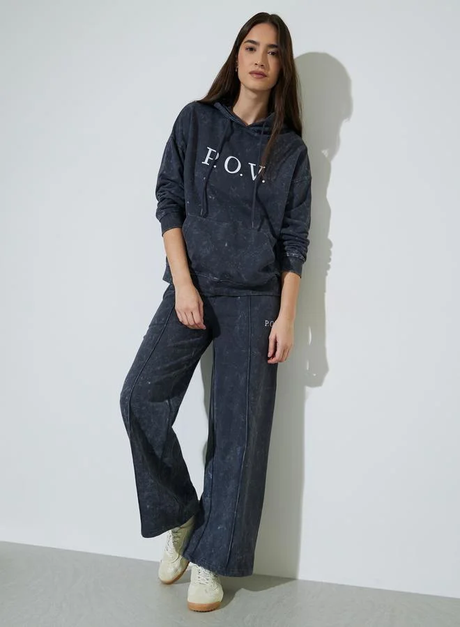 Styli Charcoal Acid Washed Long Sleeves Oversized Hoodie