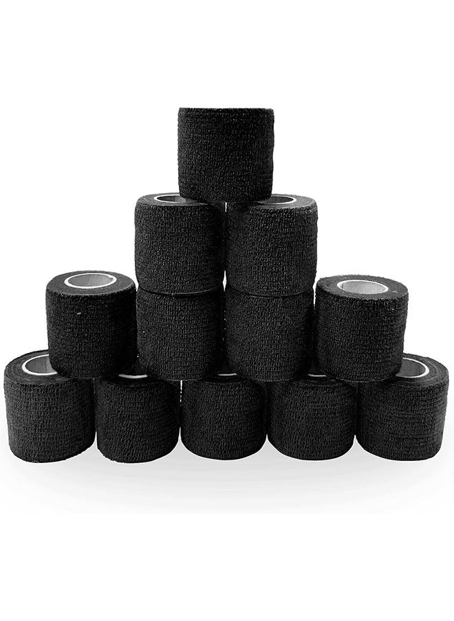 Generic 12Pcs Self Adhesive Bandage, Medical Cohesive Bandage, Self Adherent Vet Wrap, Sweat, Water Resistant, Athletic Tape for Sports, First Aid, Knee, Ankle and Wrist Sprains (2 inch x 5 Yards, Black)  - Image 1