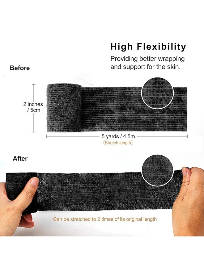 Generic 12Pcs Self Adhesive Bandage, Medical Cohesive Bandage, Self Adherent Vet Wrap, Sweat, Water Resistant, Athletic Tape for Sports, First Aid, Knee, Ankle and Wrist Sprains (2 inch x 5 Yards, Black)  - Image 3
