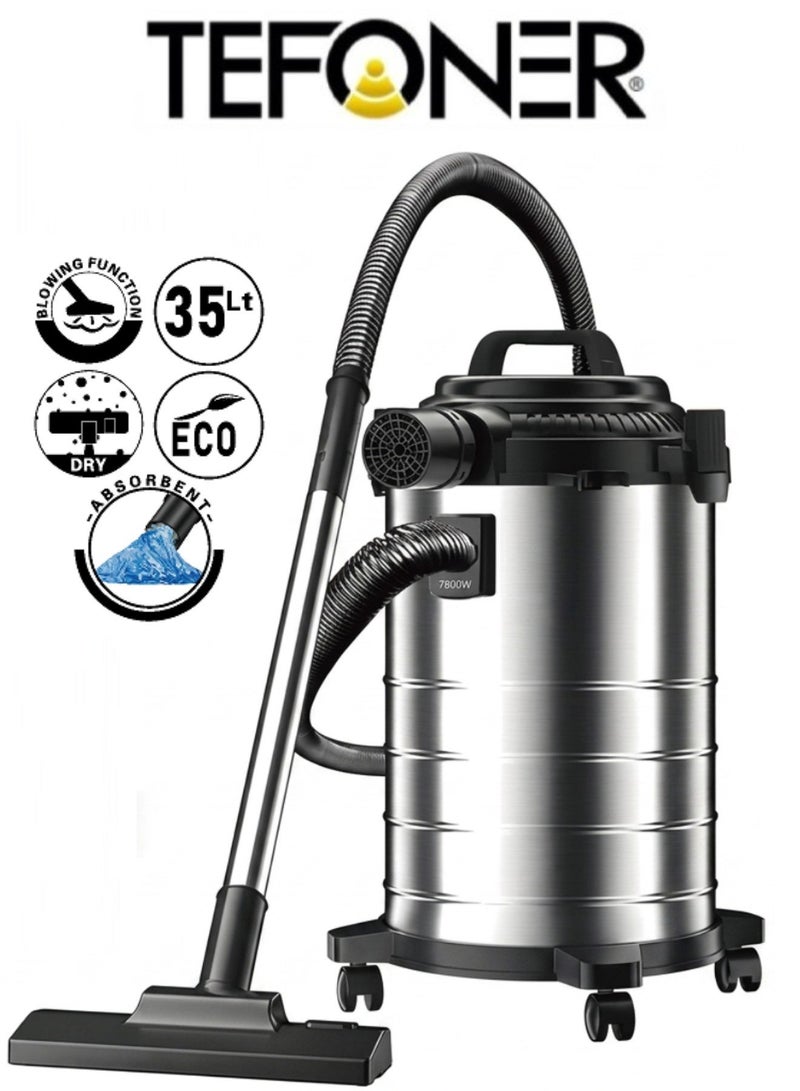 TEFONER High powered vacuum cleaner wet and dry. 35 liter capacity. 7800-watt wet and dry vacuum machine. Eco friendly wet and dry vacuum cleaner. cleaner machine with easy 360 degree maneuverability on wheels. - Image 1