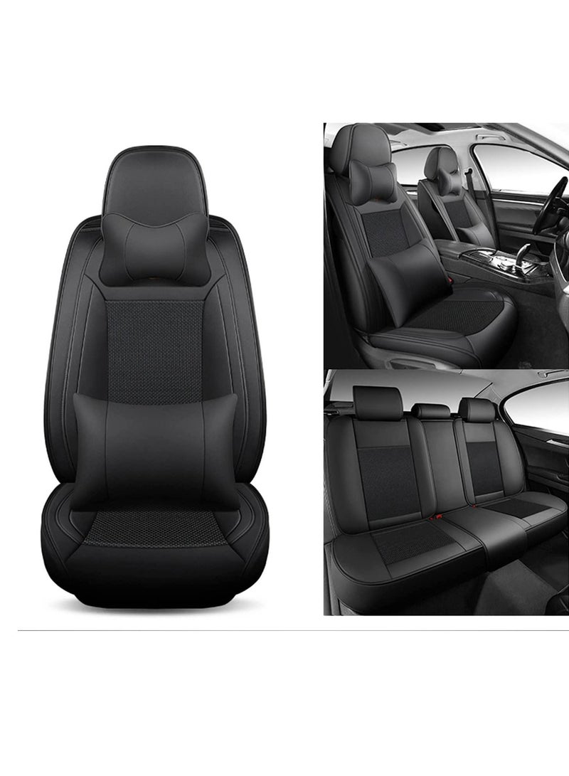 LIMOS Luxury Car Seat Cover PU Leather Full Set  with Pillows Breathable(Black) - Image 1
