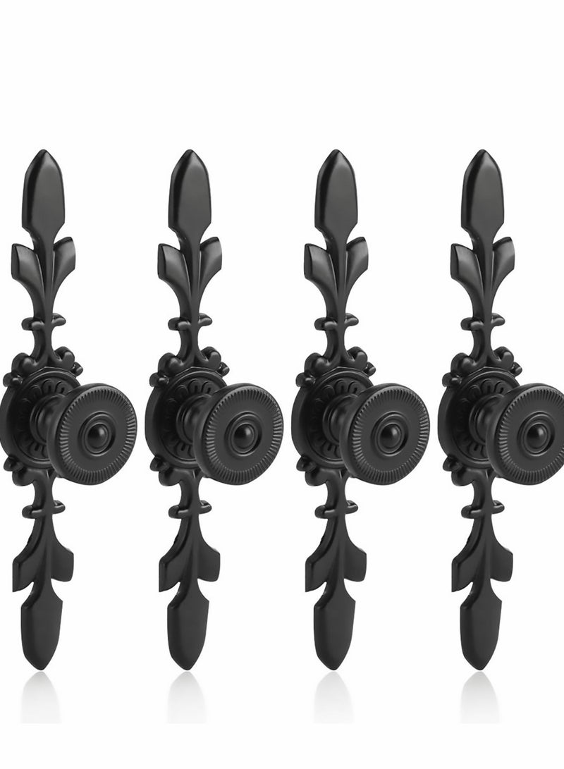 KASTWAVE Pull Handle Door Knob, 4 Pcs Vintage Style  Door Knob Back Plate for Home Furniture Drawer Cabinet Dresser Closet Wardrobe Cupboard with Screw, Black - Image 1