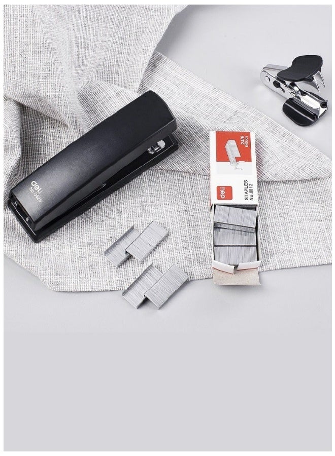 Deli Desk Stapler Set Includes Stapler, Staple Remover, Belt 640 Pieces Standard 24/6 Staples 1-25 Page Capacity Small Manual Stapler Suitable for Office School Students Three-in-One Set Black - Image 4