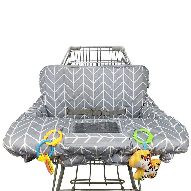 ICOPUCA Shopping Cart Cover for Baby Cotton High Chair Cover, Reversible, Machine Washable for Infant, Toddler, Boy or Girl (Grey Arrow Print) - Image 1
