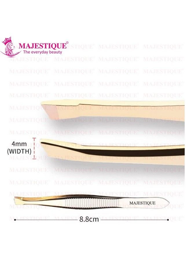 MAJESTIQUE Tweezers For Eyebrows Kit 1 Pack Slant Tip Professional Stainless Steel Eyebrow Plucker Tweezers For Women & Men Great Precision On Brow Facial Hair & Ingrown Hair (Golden)  - Image 3