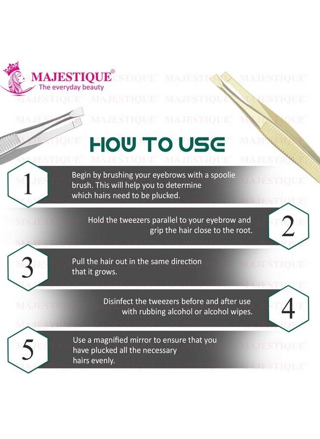 MAJESTIQUE - Tweezers For Eyebrows Kit 1 Pack Slant Tip Professional Stainless Steel Eyebrow Plucker Tweezers For Women & Men Great Precision On Brow Facial Hair & Ingrown Hair (Golden) - Image 1