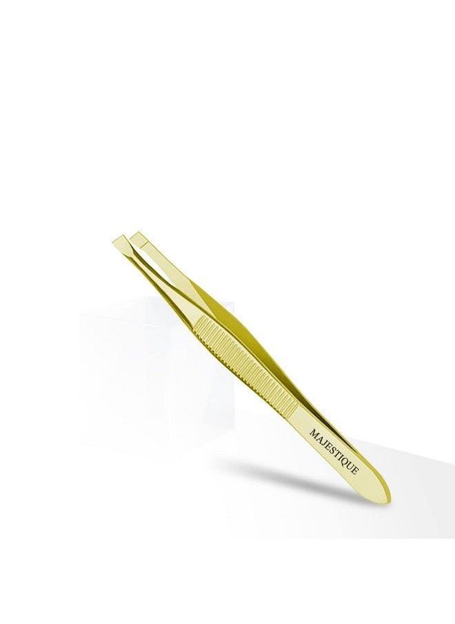 MAJESTIQUE Tweezers For Eyebrows Kit 1 Pack Slant Tip Professional Stainless Steel Eyebrow Plucker Tweezers For Women & Men Great Precision On Brow Facial Hair & Ingrown Hair (Golden)  - Image 2