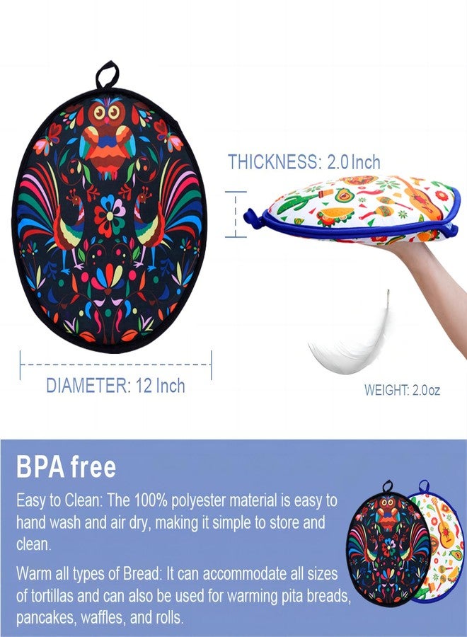 Eichzer Tortilla Warmer Taco 12 Inch Insulated Cloth Pouch - Microwavable Use Fabric Bag to Keep Food Warm (2Pcs Lucky Birds Mexican Style) - Image 3