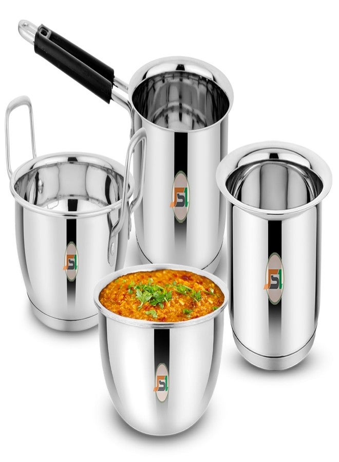 JSI Stainless Steel 4 Pcs Cookware Set: Kadhai 2 LTR, Milk Tope 1.6 LTR, Tea Saucepan 1.6 LTR & Triply Tasla 1.5 LTR - Heavy Guage Induction Base Cookware Without Lids - Durable, Food Safe & Sturdy - Image 2