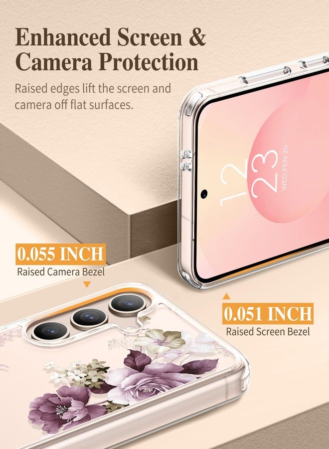 GVIEWIN Compatible with Samsung Galaxy S25 Case 6.2" 2025, with Screen & Camera Lens Protector, Non-yellow Flower Clear Anti-Scratch Shockproof Bumper Protective Girls Cover, Cherry Blossoms/Purple - Image 5