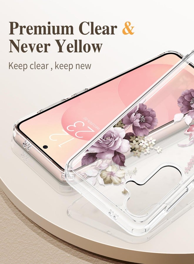 GVIEWIN Compatible with Samsung Galaxy S25 Case 6.2" 2025, with Screen & Camera Lens Protector, Non-yellow Flower Clear Anti-Scratch Shockproof Bumper Protective Girls Cover, Cherry Blossoms/Purple - Image 3
