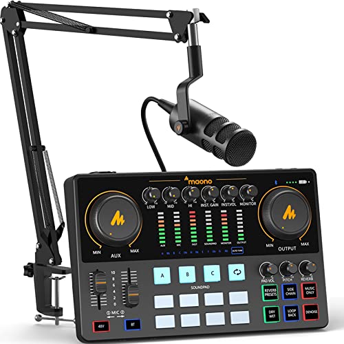 MAONO Podcast Equipment Bundle 10 Channel Audio Interface and XLR Dynamic Microphone MaonoCaster with Propreamp 48V Bluetooth for Podcast Streaming TikTok Youtube PC Smartphone AME2C Pro - Image 1
