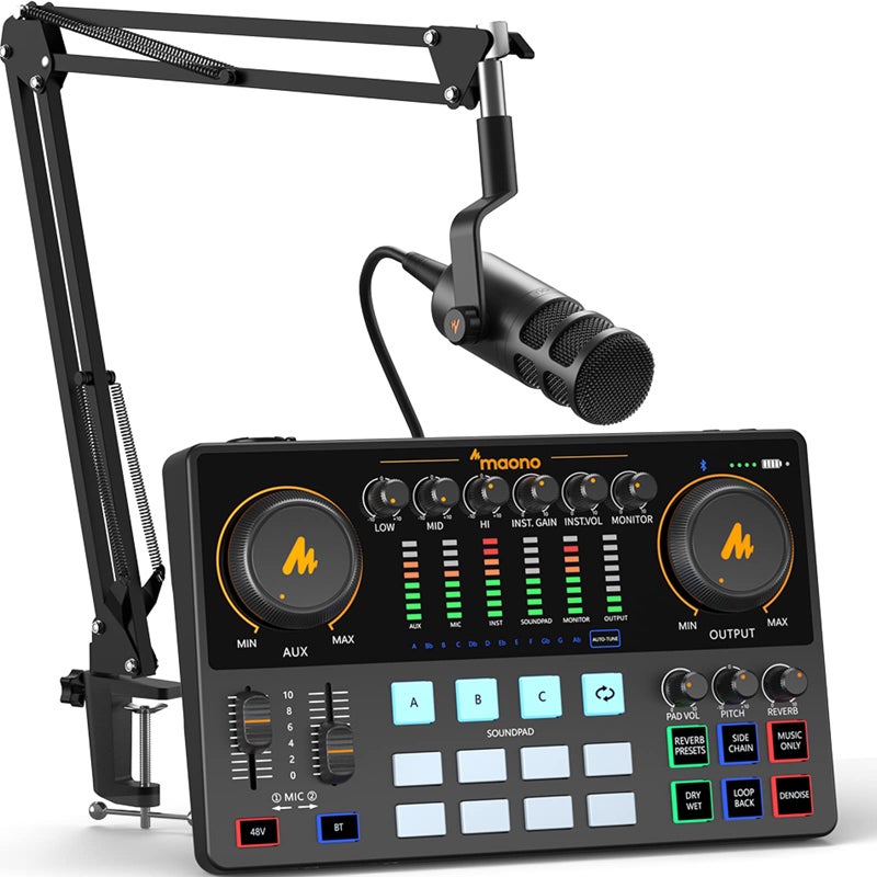 MAONO Podcast Equipment Bundle 10 Channel Audio Interface and XLR Dynamic Microphone MaonoCaster with Propreamp 48V Bluetooth for Podcast Streaming TikTok Youtube PC Smartphone AME2C Pro - Image 2