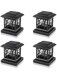 Solar Post Cap Lights Outdoor Fits 3.5x3.5 4x4 4.5x4.5 5x5 Wooden Fence Deck Patio Garden, RGB & Warm White 2 Lighting Mode, 20 LM 1000mAh Battery IP65 Waterproof, ABS Shell Glass Lens, Black (4 Pac