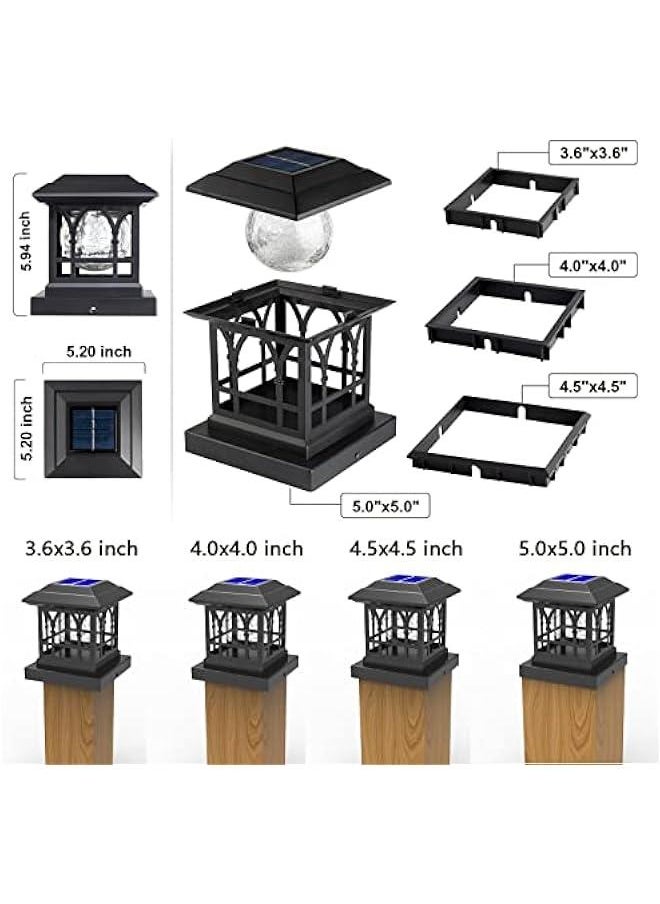 Generic - Solar Post Cap Lights Outdoor Fits 3.5x3.5 4x4 4.5x4.5 5x5 Wooden Fence Deck Patio Garden, RGB & Warm White 2 Lighting Mode, 20 LM 1000mAh Battery IP65 Waterproof, ABS Shell Glass Lens, Black (4 Pac - Image 1