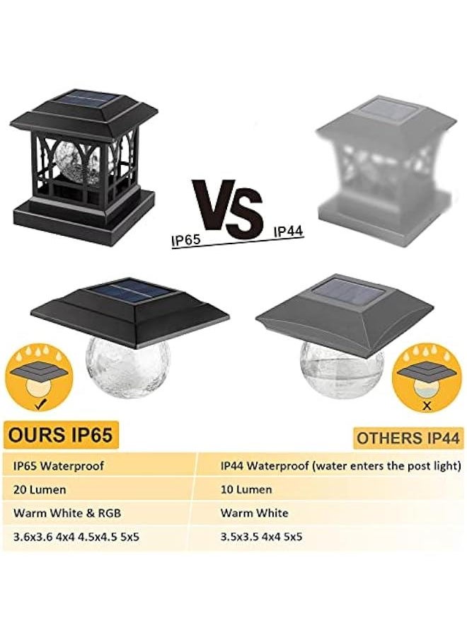 Generic - Solar Post Cap Lights Outdoor Fits 3.5x3.5 4x4 4.5x4.5 5x5 Wooden Fence Deck Patio Garden, RGB & Warm White 2 Lighting Mode, 20 LM 1000mAh Battery IP65 Waterproof, ABS Shell Glass Lens, Black (4 Pac - Image 1