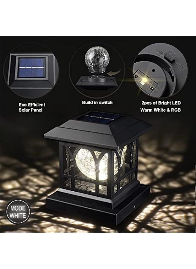 Generic - Solar Post Cap Lights Outdoor Fits 3.5x3.5 4x4 4.5x4.5 5x5 Wooden Fence Deck Patio Garden, RGB & Warm White 2 Lighting Mode, 20 LM 1000mAh Battery IP65 Waterproof, ABS Shell Glass Lens, Black (4 Pac - Image 1
