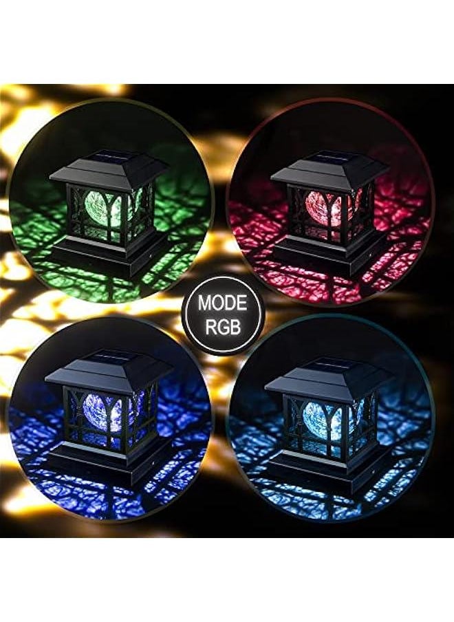 Generic - Solar Post Cap Lights Outdoor Fits 3.5x3.5 4x4 4.5x4.5 5x5 Wooden Fence Deck Patio Garden, RGB & Warm White 2 Lighting Mode, 20 LM 1000mAh Battery IP65 Waterproof, ABS Shell Glass Lens, Black (4 Pac - Image 1
