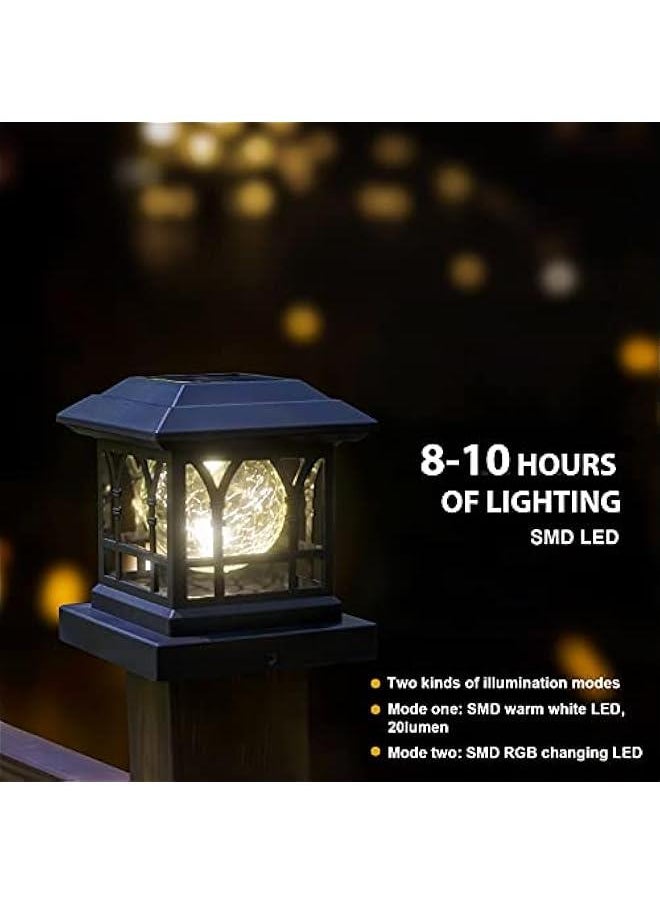 Generic - Solar Post Cap Lights Outdoor Fits 3.5x3.5 4x4 4.5x4.5 5x5 Wooden Fence Deck Patio Garden, RGB & Warm White 2 Lighting Mode, 20 LM 1000mAh Battery IP65 Waterproof, ABS Shell Glass Lens, Black (4 Pac - Image 1