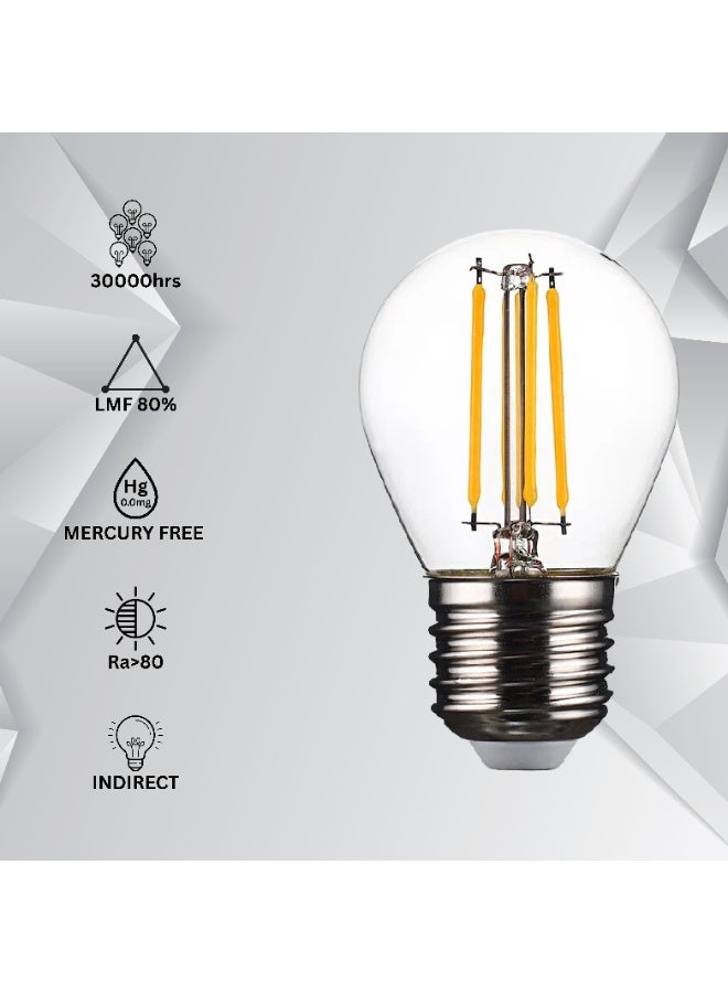 MFZ LED Bulbs 4W, E27 Round Base, 2700K Warm White, AC220–240V Filament Style – Pack of 5 Pieces - Image 2