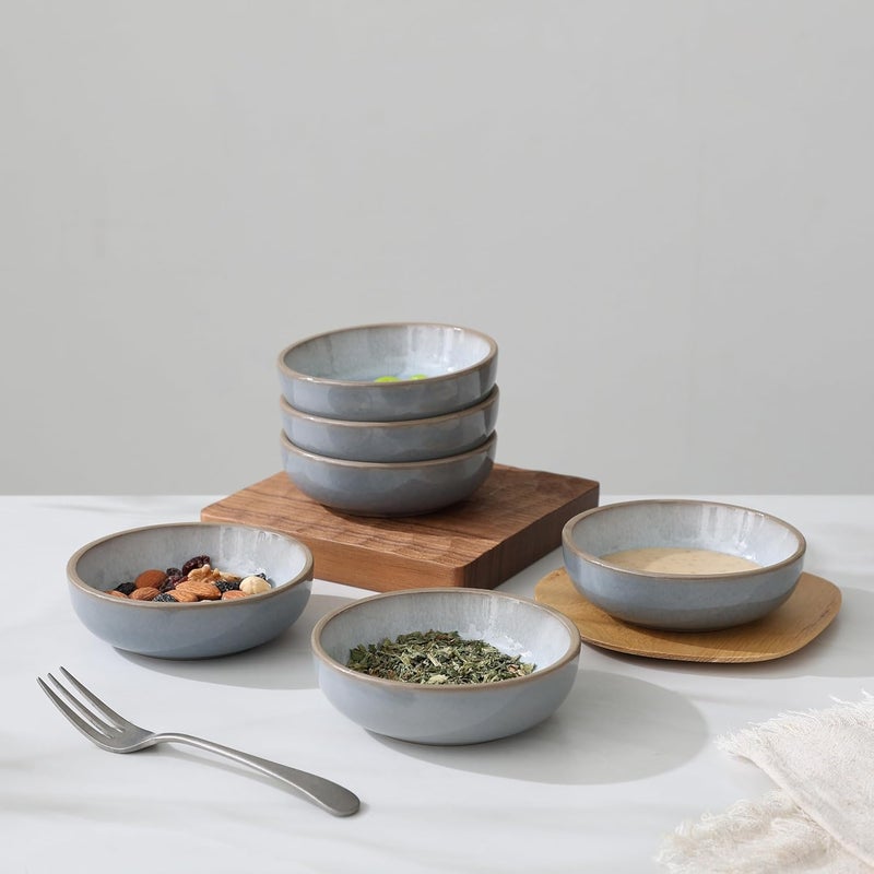 famiware Nature Ceramic Soy Sauce Dish Dipping Bowls Set of 6 3 oz Dipping Sauce DishesCupsPlates Small Serving Bowls for Side Dishes Condiments Sushi Appetizer Dessert Light Blue - Image 5