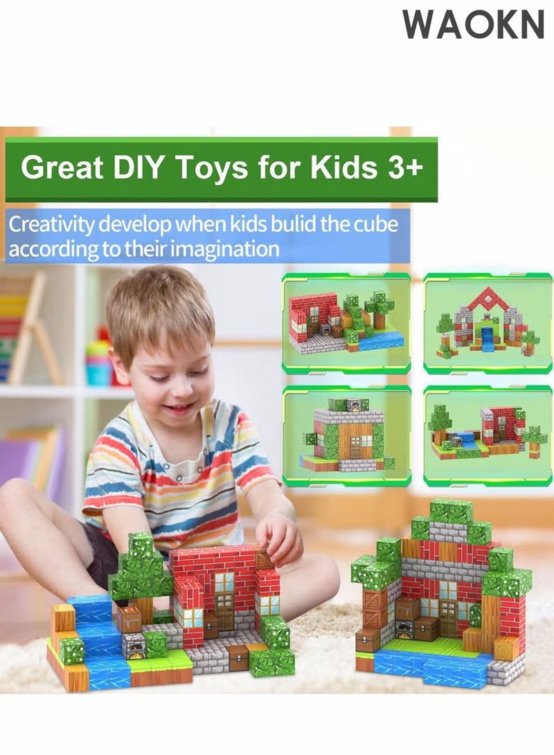 دبليو أيه أو كي أن ١٠٠ قطعة مكعبات مغناطيسية، مجموعة مكعبات بناء مغناطيسية للأطفال، ألعاب تعليمية STEM قابلة للتكديس، هدايا عيد ميلاد من ألعاب مونتيسوري، ألعاب مكعبات بناء، موارد تعليمية، مجموعة بناء للبنات والأولاد. - Image 2