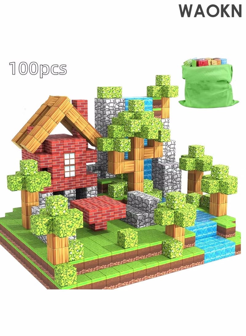 دبليو أيه أو كي أن ١٠٠ قطعة مكعبات مغناطيسية، مجموعة مكعبات بناء مغناطيسية للأطفال، ألعاب تعليمية STEM قابلة للتكديس، هدايا عيد ميلاد من ألعاب مونتيسوري، ألعاب مكعبات بناء، موارد تعليمية، مجموعة بناء للبنات والأولاد. - Image 1