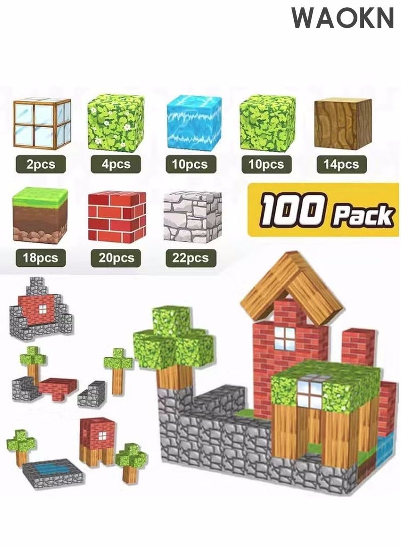 دبليو أيه أو كي أن ١٠٠ قطعة مكعبات مغناطيسية، مجموعة مكعبات بناء مغناطيسية للأطفال، ألعاب تعليمية STEM قابلة للتكديس، هدايا عيد ميلاد من ألعاب مونتيسوري، ألعاب مكعبات بناء، موارد تعليمية، مجموعة بناء للبنات والأولاد. - Image 4