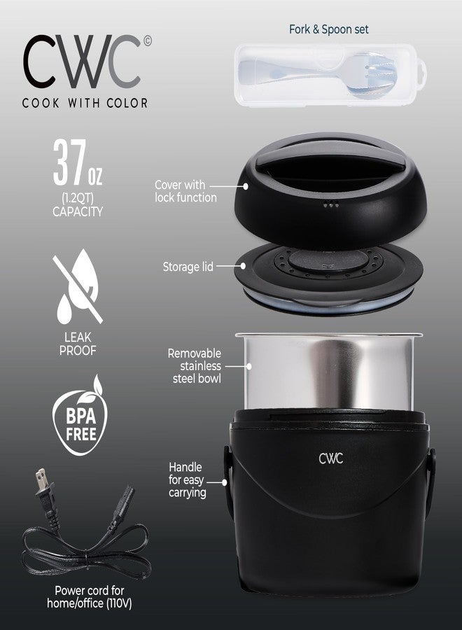 COOK WITH COLOR 40W Round Lunch Box, Portable Food Warmer, 1.1L Capacity, Stainless Steel Liner, Black - Image 2