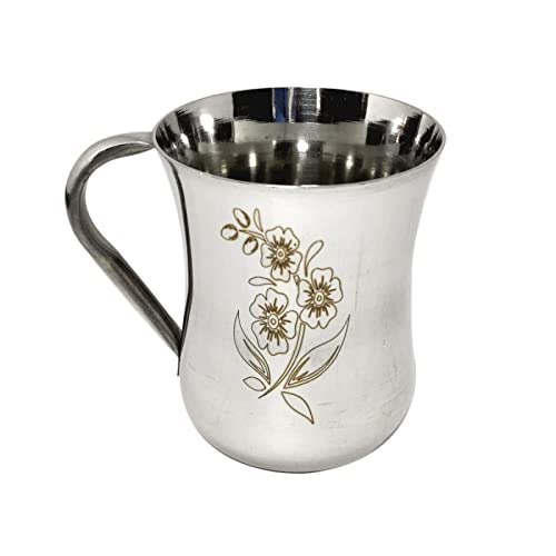 KC Stainless Steel Tea/Coffee Cup Set of 6 (Laser Finished,200 ML, Damru Shape) - Image 2