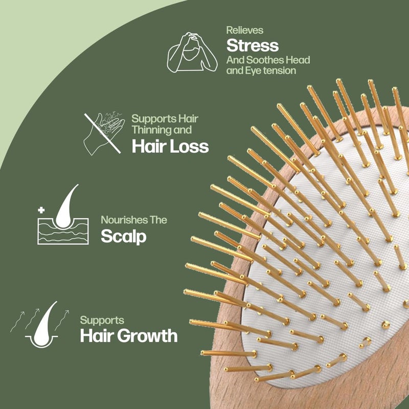 Uffy Acubrusher â€“ 24K Gold-Plated Gua Sha Hair Brush - Ergonomic Scalp Massager for Dandruff & Hair Growth, Suitable for All Hair Types - Ideal Gift Choice in Beech Wood - Image 3