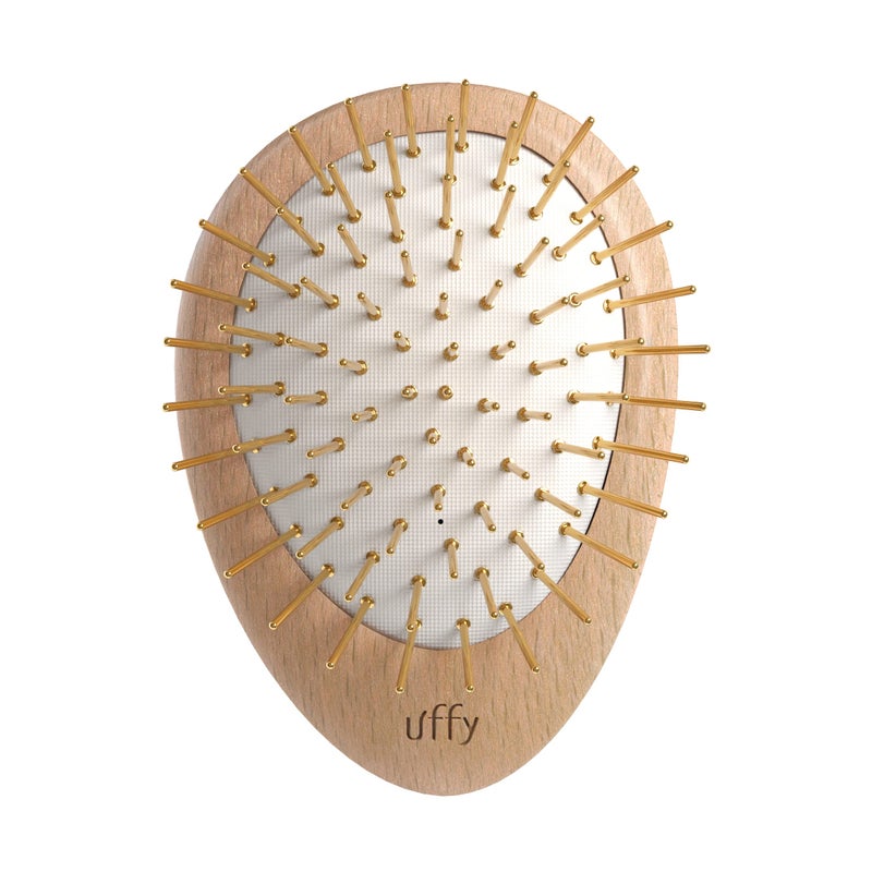 Uffy Acubrusher â€“ 24K Gold-Plated Gua Sha Hair Brush - Ergonomic Scalp Massager for Dandruff & Hair Growth, Suitable for All Hair Types - Ideal Gift Choice in Beech Wood - Image 1