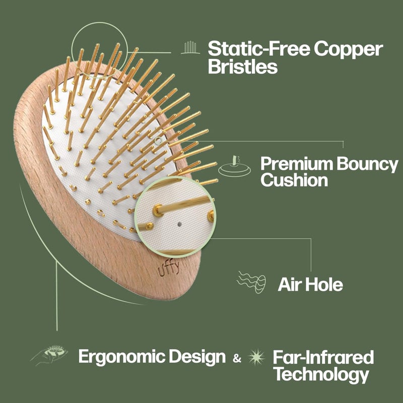 Uffy Acubrusher â€“ 24K Gold-Plated Gua Sha Hair Brush - Ergonomic Scalp Massager for Dandruff & Hair Growth, Suitable for All Hair Types - Ideal Gift Choice in Beech Wood - Image 4