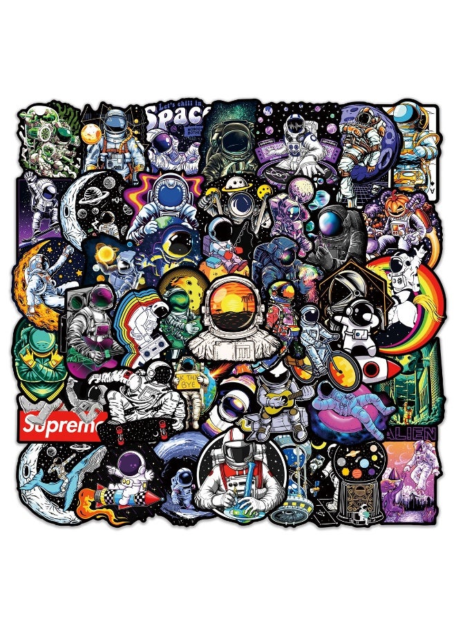 NIBEMINENT 50 Pcs Black Cool Astronaut Deco Kit Waterproof Stickers, High Definition Printing Bright Colors, Suitable for Laptop Skateboard Luggage Water Bottle Guitar DIY - Image 1