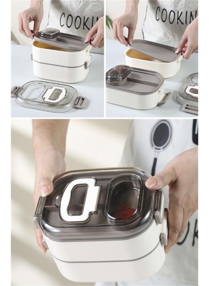 صندوق الغداء من الفولاذ المقاوم للصدأ مزدوج الطبقة ، مجموعة صندوق الغداء المقاوم للتسرب (700 مل و 400 مل) للمكتب ، التخييم ، العودة إلى المدرسة - Image 5